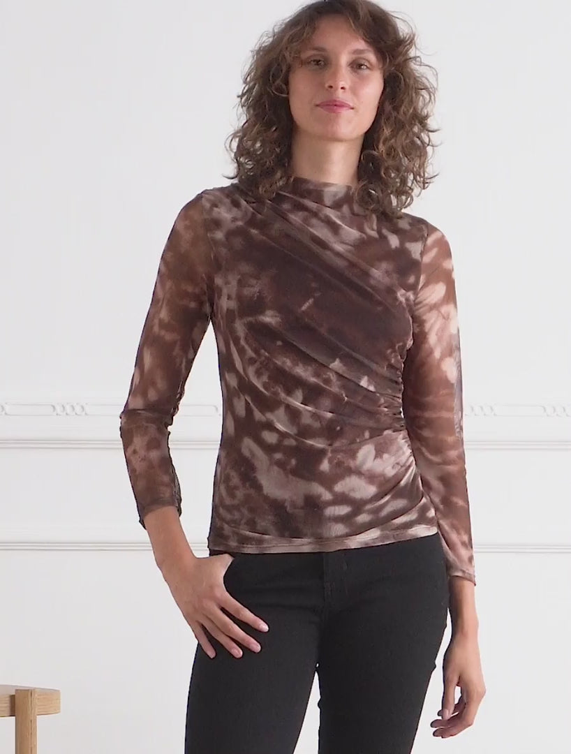 Top de tul con estampado gráfico - Marrón