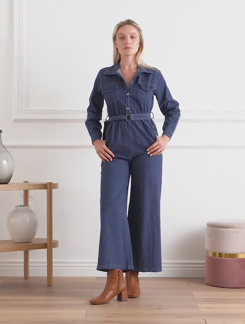 Mono de mezclilla con cintura elástica - Azul denim